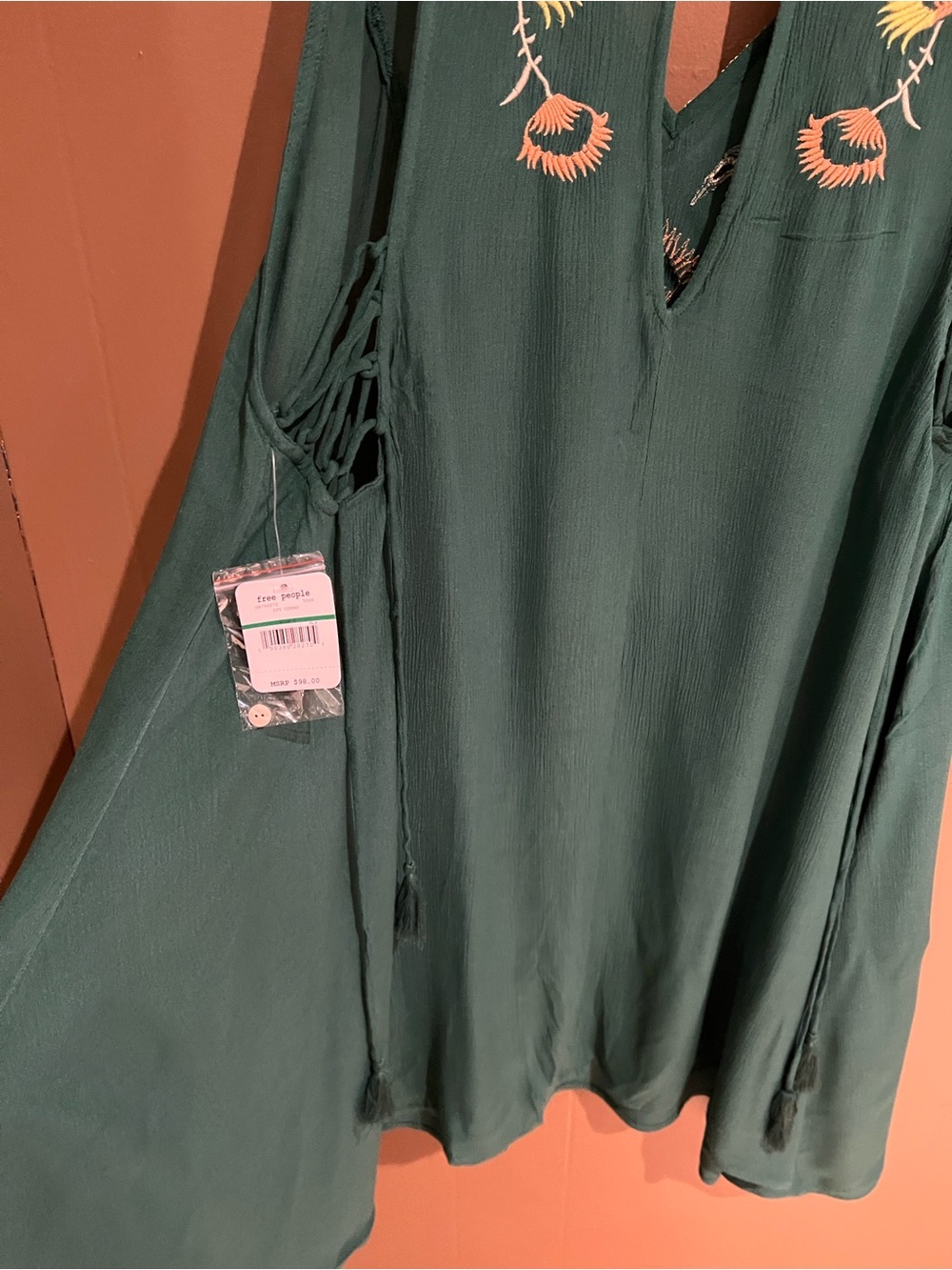 Free People Intimately Embroidered Dress in Ivy Green Combo Sz L NEW - Picture 16 of 16